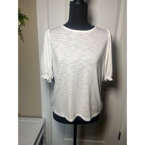 Lauren Conrad White‎ Puff Sleeve Textured Knit Top Women's Size S